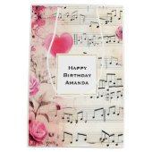 Muzieknoten en Rozen Design Verjaardag Medium Cadeauzakje (Achterkant)