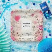 Muzieknoten en Rozen  Design Verjaardag Papieren Bordje (Feest)