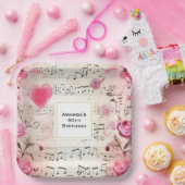 Muzieknoten en Rozen  Design Verjaardag Papieren Bordje (Feest)