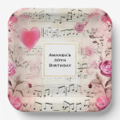 Muzieknoten en Rozen  Design Verjaardag Papieren Bordje (Voorkant)