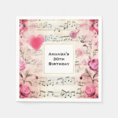 Muzieknoten en Rozen  Design Verjaardag Servet (Voorkant)
