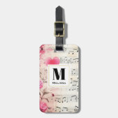 Muzieknoten en Rozen  Monogram Bagagelabel (Voorkant verticaal)