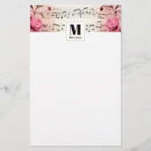 Muzieknoten en Rozen  Monogram Briefpapier (Voorkant)