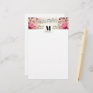 Muzieknoten en Rozen  Monogram Briefpapier