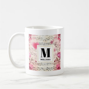 Muzieknoten en Rozen  Monogram Koffiemok