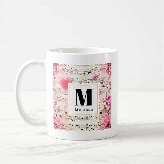 Muzieknoten en Rozen  Monogram Koffiemok (Links)