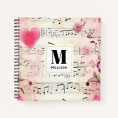 Muzieknoten en Rozen  Monogram Notitieboek (Voorkant)