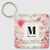 Muzieknoten en Rozen Monogram Sleutelhanger (Voorkant)