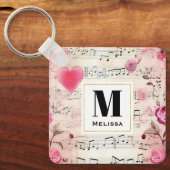 Muzieknoten en Rozen Monogram Sleutelhanger (Voorkant)