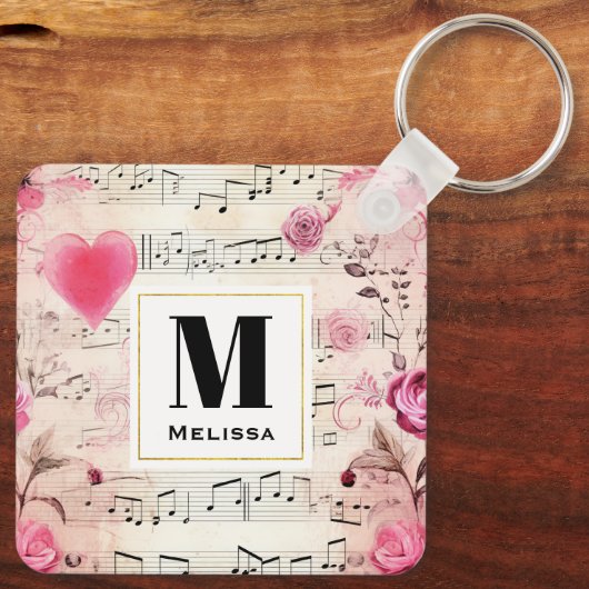 Muzieknoten en Rozen  Monogram Sleutelhanger (Achterkant)