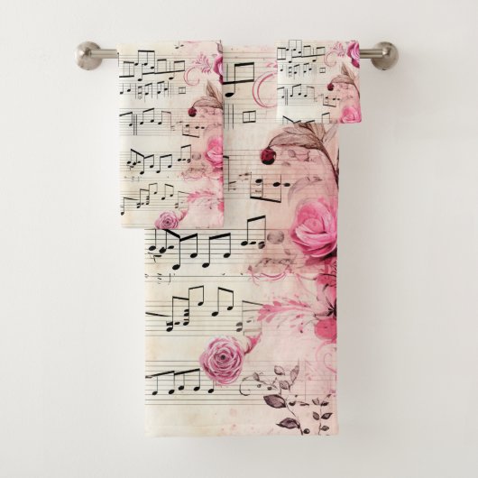 Muzieknoten en Rozen  ontwerp Bad Handdoek (Insitu)