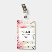 Muzieknoten en Rozen ontwerp Badge (Achterkant met clip)