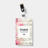 Muzieknoten en Rozen ontwerp Badge (Voorzijde met clip)