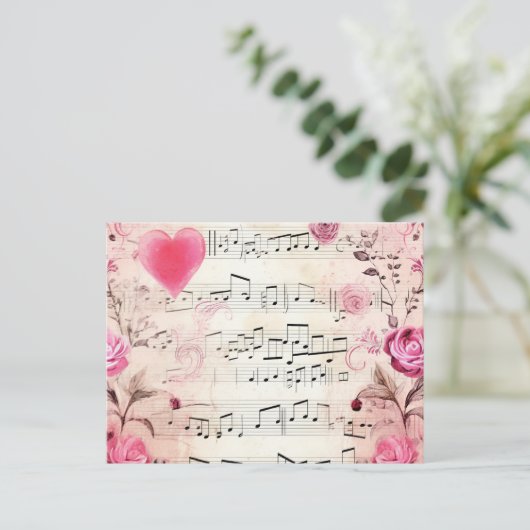 Muzieknoten en Rozen  ontwerp Briefkaart (Staand voorkant)
