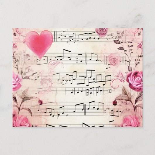 Muzieknoten en Rozen ontwerp Briefkaart (Voorkant)
