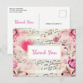 Muzieknoten en Rozen ontwerp Dank u Briefkaart (Voorkant / Achterkant)