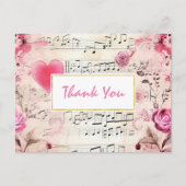 Muzieknoten en Rozen  ontwerp Dank u Briefkaart (Voorkant)