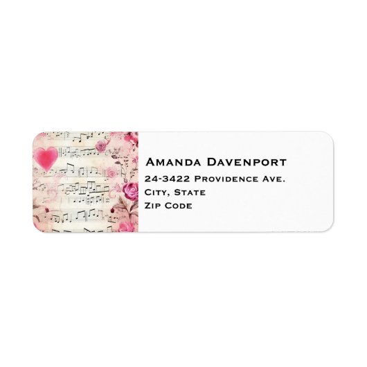 Muzieknoten en Rozen  ontwerp Etiket (Voorkant)