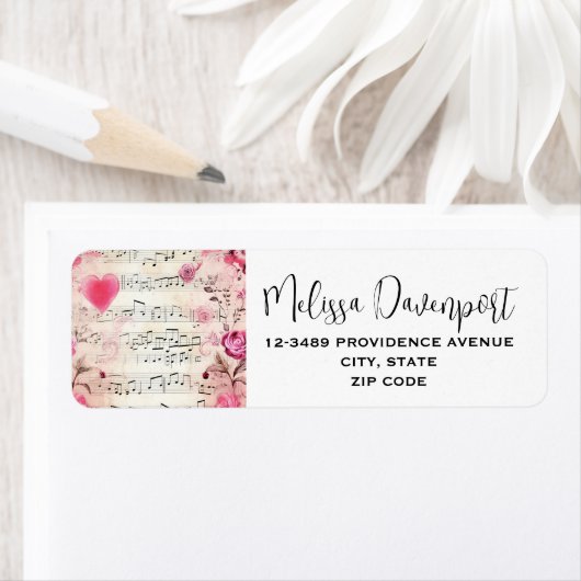 Muzieknoten en Rozen  ontwerp Etiket (Insitu)