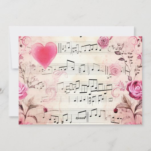 Muzieknoten en Rozen  ontwerp Feestdagenkaart (Achterkant)