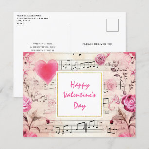 Muzieknoten en Rozen  ontwerp Feestdagenkaart