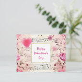 Muzieknoten en Rozen ontwerp Feestdagenkaart (Staand voorkant)