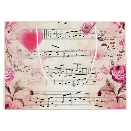 Muzieknoten en Rozen ontwerp Groot Cadeauzakje (Voorkant)