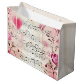 Muzieknoten en Rozen  ontwerp Groot Cadeauzakje (Voorkant Gekanteld)