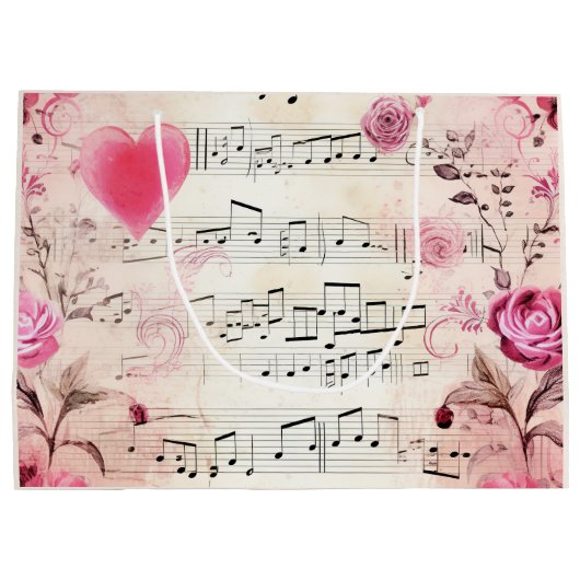 Muzieknoten en Rozen ontwerp Groot Cadeauzakje (Achterkant)