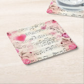 Muzieknoten en Rozen  ontwerp Kartonnen Onderzetters (Schuin)