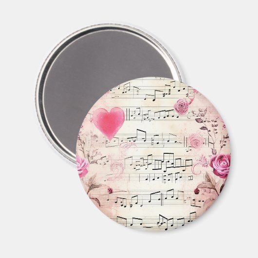 Muzieknoten en Rozen  ontwerp Magneet (Voorkant / Achterkant)