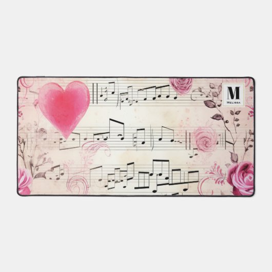 Muzieknoten en Rozen  Ontwerp Monogram Bureaumat (Voorkant)