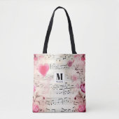 Muzieknoten en Rozen Ontwerp Monogram Tote Bag (Voorkant)