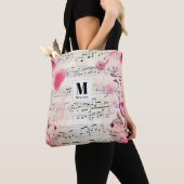 Muzieknoten en Rozen Ontwerp Monogram Tote Bag (Dichtbij)
