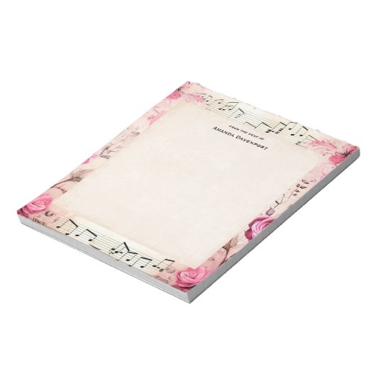Muzieknoten en Rozen  ontwerp Notitieblok (Linkerzijde)