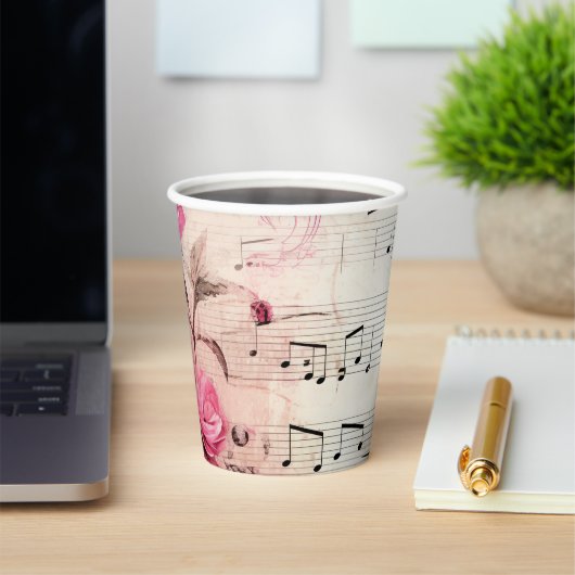 Muzieknoten en Rozen  ontwerp Papieren Bekers (Insitu)