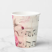 Muzieknoten en Rozen  ontwerp Papieren Bekers (Voorkant)