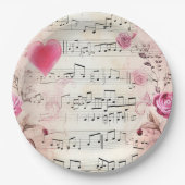 Muzieknoten en Rozen ontwerp Papieren Bordje (Voorkant)