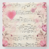 Muzieknoten en Rozen ontwerp Stenen Onderzetter (Voorkant)