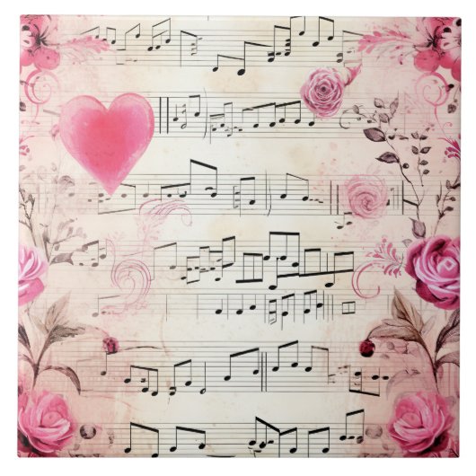 Muzieknoten en Rozen  ontwerp Tegeltje (Voorkant)