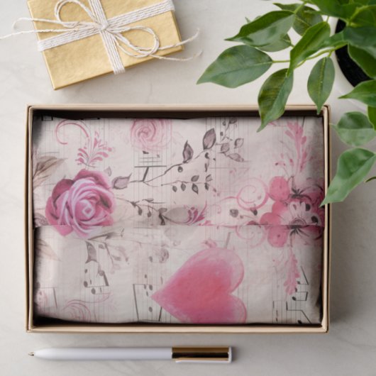 Muzieknoten en Rozen  ontwerp Tissuepapier (Geschenk)