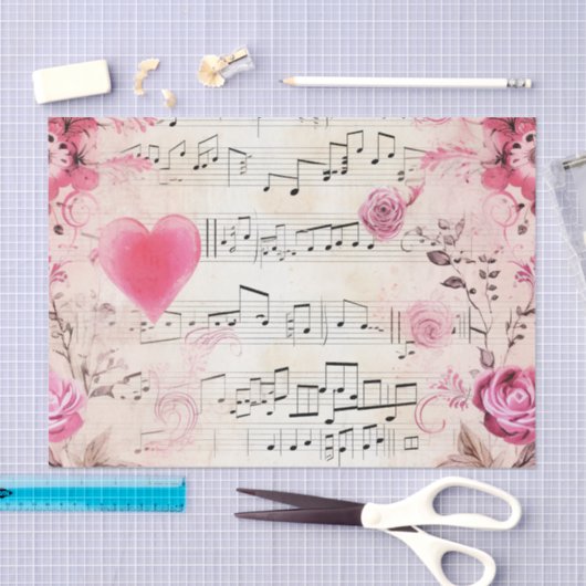 Muzieknoten en Rozen  ontwerp Tissuepapier (Craft)