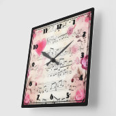 Muzieknoten en Rozen ontwerp Vierkante Klok (Hoek)