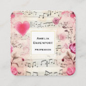 Muzieknoten en Rozen  ontwerp Vierkante Visitekaartje (Voorkant)