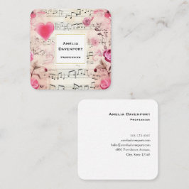 Muzieknoten en Rozen  ontwerp Vierkante Visitekaartje