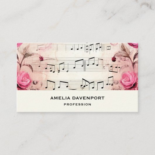 Muzieknoten en Rozen  ontwerp Visitekaartje (Voorkant)