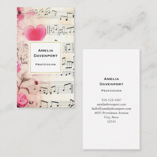 Muzieknoten en Rozen  ontwerp Visitekaartje