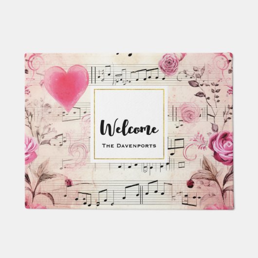 Muzieknoten en Rozen ontwerp Welkom Deurmat (Voorkant)