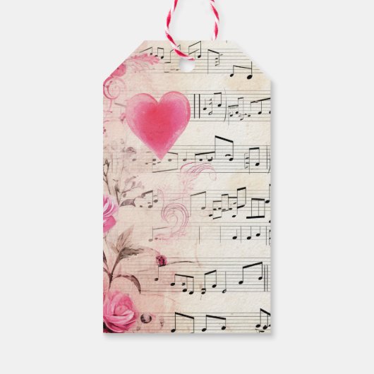 Muzieknoten en Rozen  Partij Dank u Cadeaulabel (Achterkant)