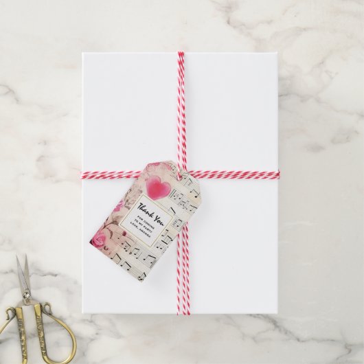 Muzieknoten en Rozen Partij Dank u Cadeaulabel (Met Touw)